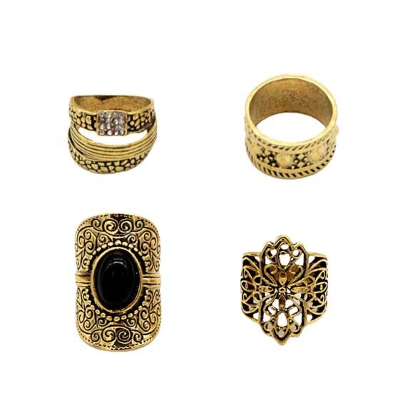 4Pcs/Set Unisex Rings Wide Ethnic Style Hollow Carved Pattern Knuckle Rings Jewelry Accessories