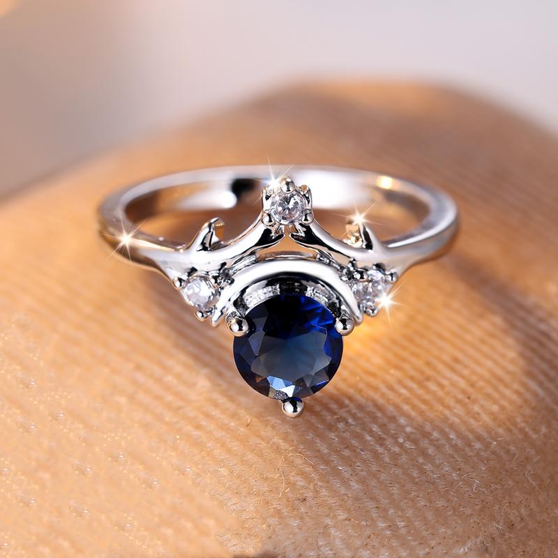 Minimalist Blue Zircon Rings for Women Small Round Rings Silver Color Thin Finger Stacking Wedding Bands CZ Jewelry