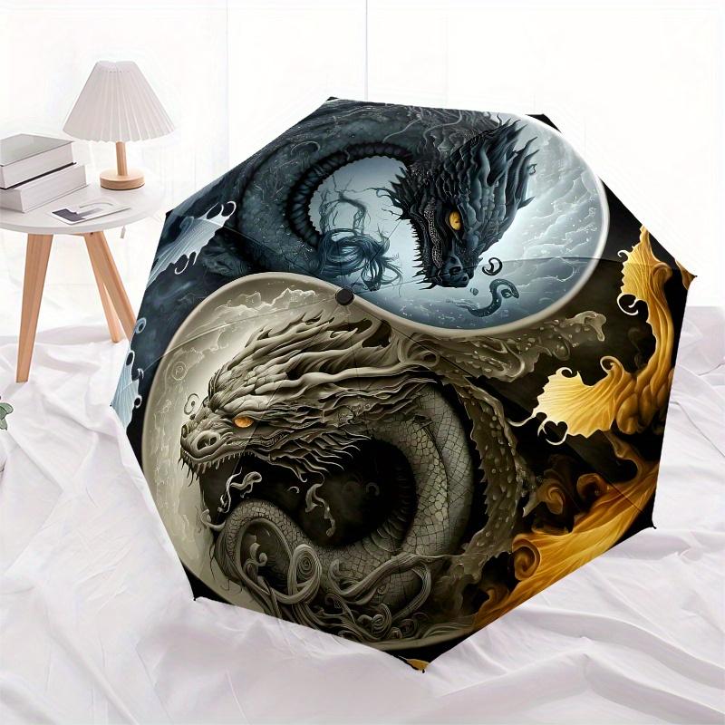 Yin Yang Dragon Wall Art: Harmony in DesignUmbrella, Portable 3-Fold Compact Umbrella for Men & Women Gift