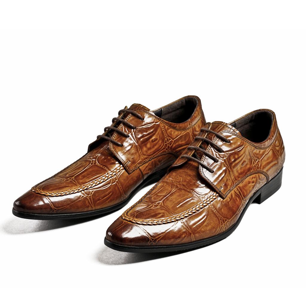 Leather Shoes Men'S British Trend Wedding Business Casual Shoes Genuine Leather Crocodile Pattern Men'S Derby Shoes Handmade Men'S Shoes