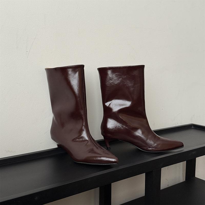 Дизайн Острый Носок Тонкий Каблук Женские Модные Ботильоны Слипоны Вечерние Туфли Современные До середины Икры Botas Para Mujer