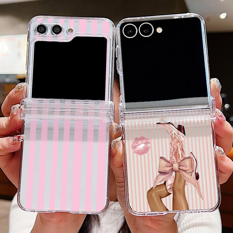 Coconut Stripe Pattern Case For Samsung Galaxy Z Flip 8 7 FE 6 5 4 Z Flip8 Flip7 Flip6 Flip5 Hinged Clear PC Slim Hard Folding Phone Cover