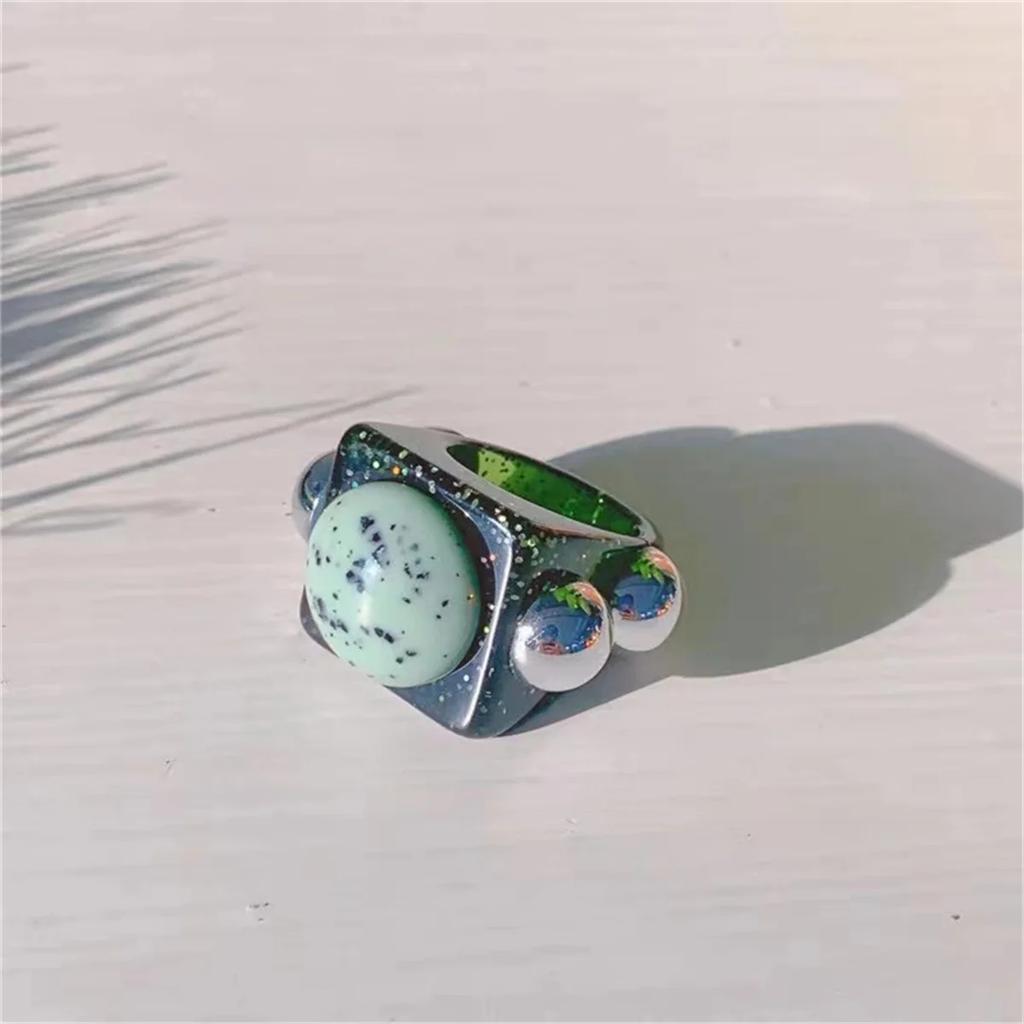 Exaggerated Resin Ring For Woman Acrylic Metal Strips Are Red And Green Square Resin Color Ring Punk Jewelry Accessories Rings