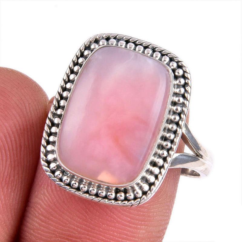 Natural Pink Opal Gemstone 925 Solid Sterling Silver Jewelry Ring Size 8.5 H2K94