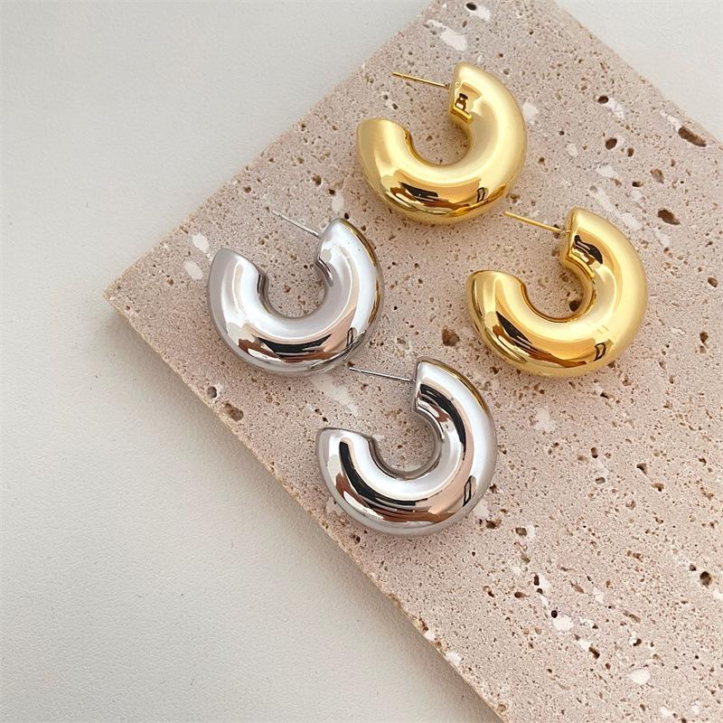 Retro European and American Niche Metal Textured Hoop Earrings for Women