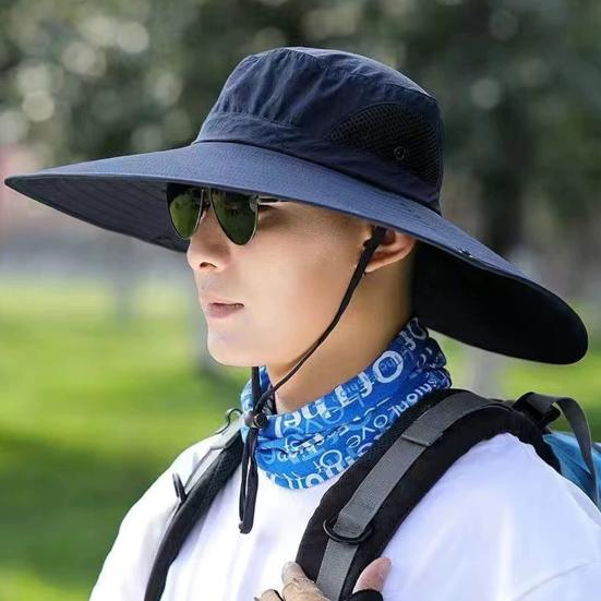 Мужская шляпа рыбака с большой полостью, защитой от ультрафиолета и солнечных лучей, с сеткой, ветрозащитным ремешком, защитой полей, быстросохнущая