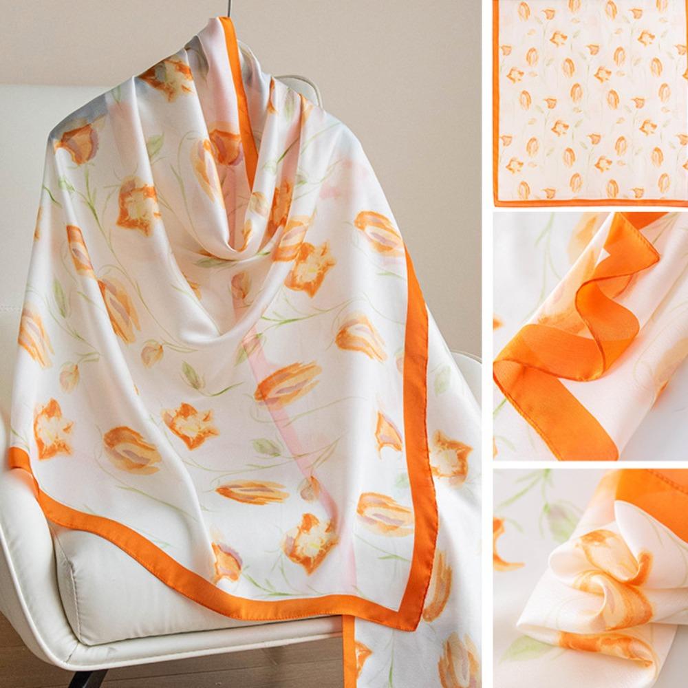 Шелковый шарф с узором «Лотос» Роскошный женский хиджаб Платки Головной платок Шифоновый шарф-накидка Весна