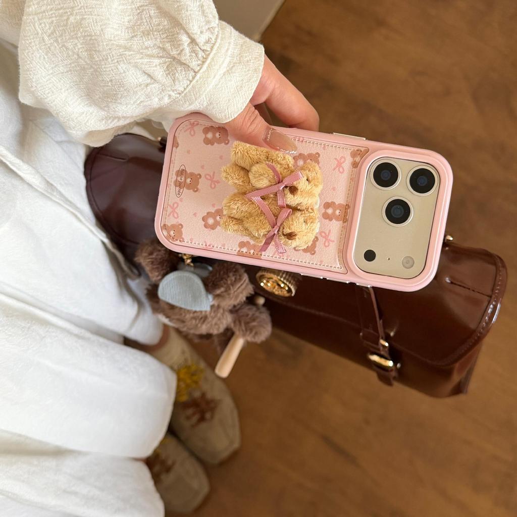 3D Bow Bear Phone Case for iPhone 17/16 Pro Max/15/14 - Women's Cute Design