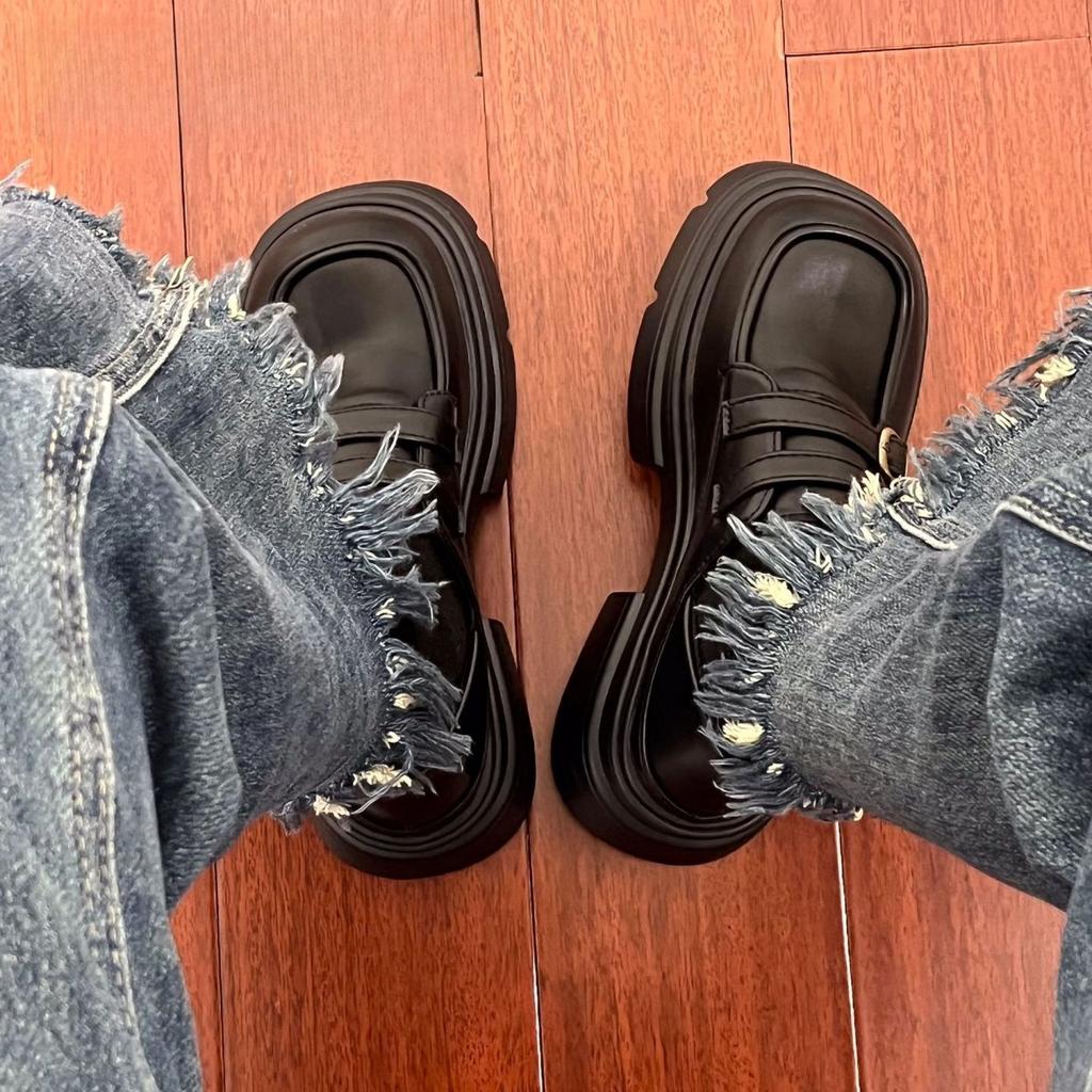 College Style Lefu Platform-soled Small Leather Shoes Women's 2025 New Autumn Skirt Japanese Black Versatile Thick-heeled Single Shoes