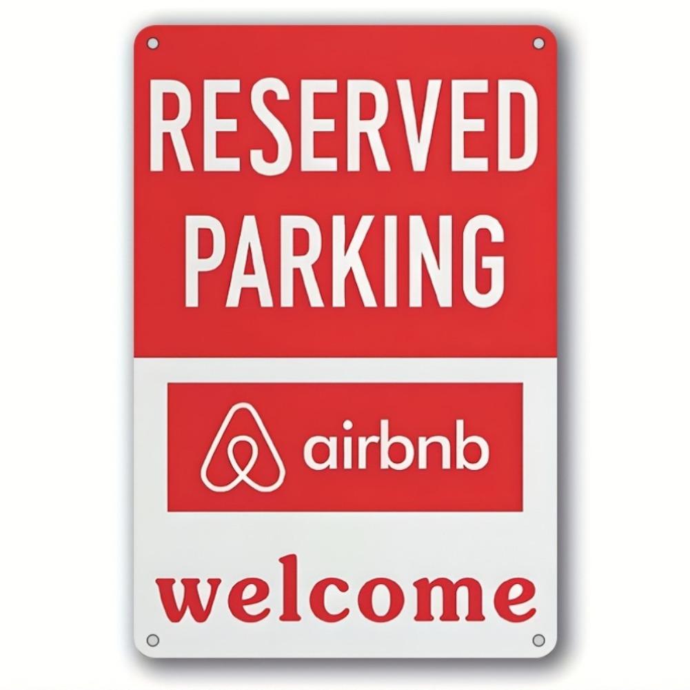 VintageStyle Airbnb Parking Welcome Sign Waterproof Metal Wall Decor x Red White Fun Home Accent for Restaurants