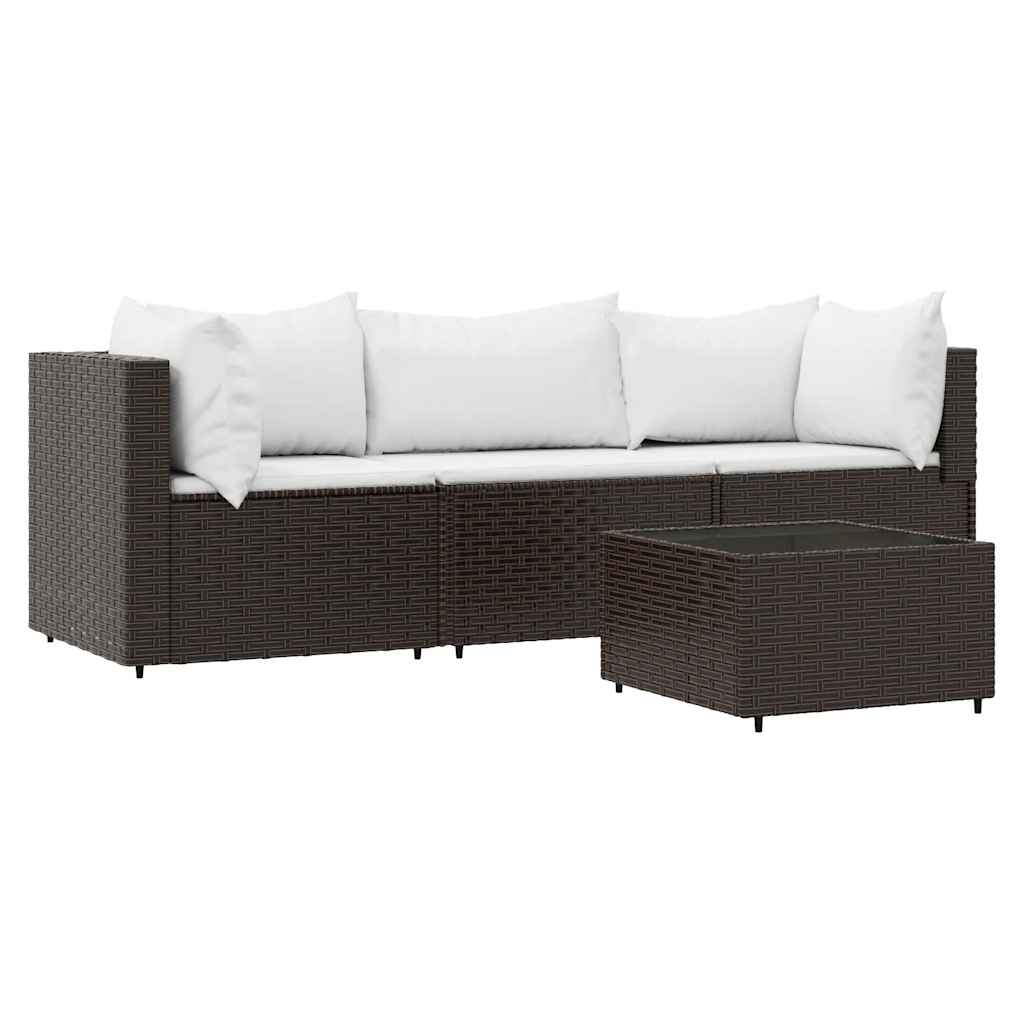 vidaXL 4-tlg. Garten-Lounge-Set mit Kissen Braun Poly Rattan