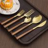 5pcs Stainless Steel Imitation Wooden Handle Cutlery Set Dinnerware Clamp Western Tableware Knife Fork Tea Spoon