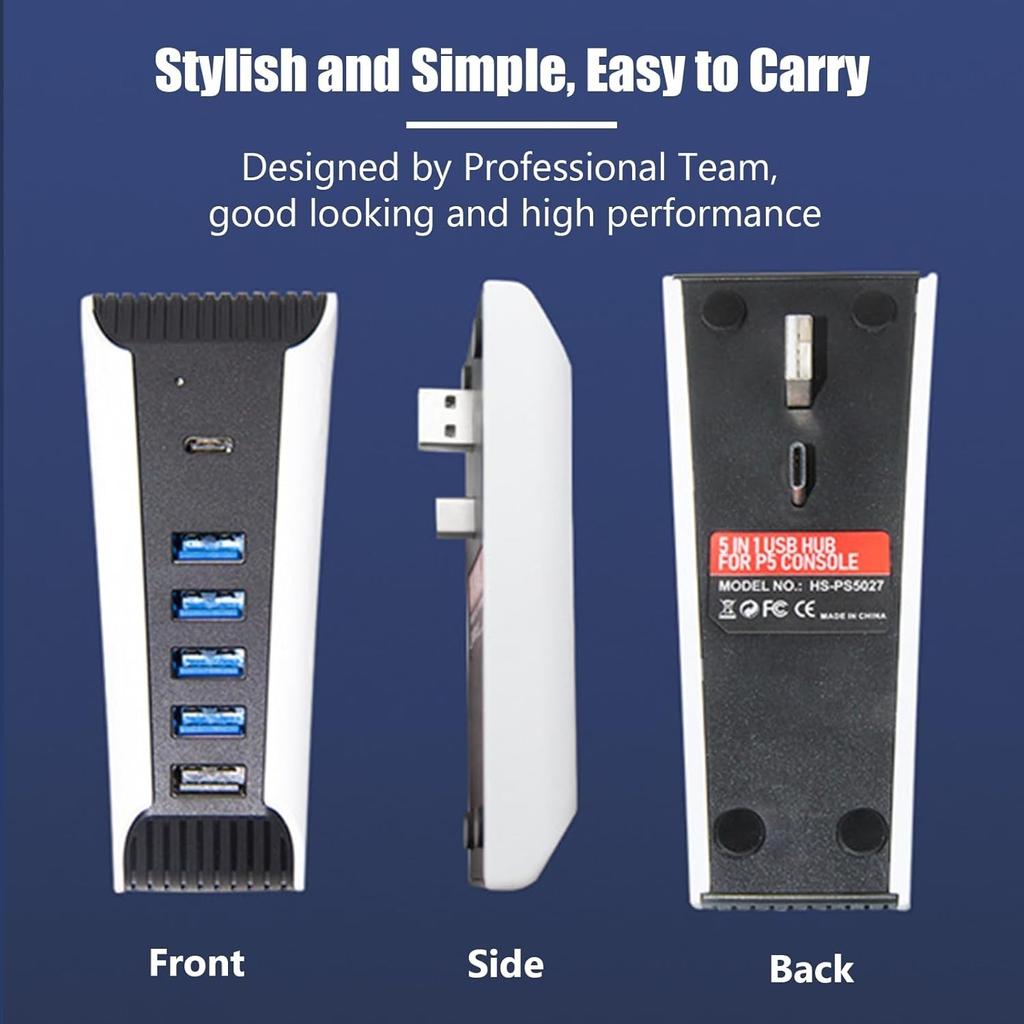 USB C Hub, USB Hub 5 в 1, высокоскоростной адаптер расширения с портами USB3.0 Type C для консоли PS5, поддержка 4 портов вывода данных USB