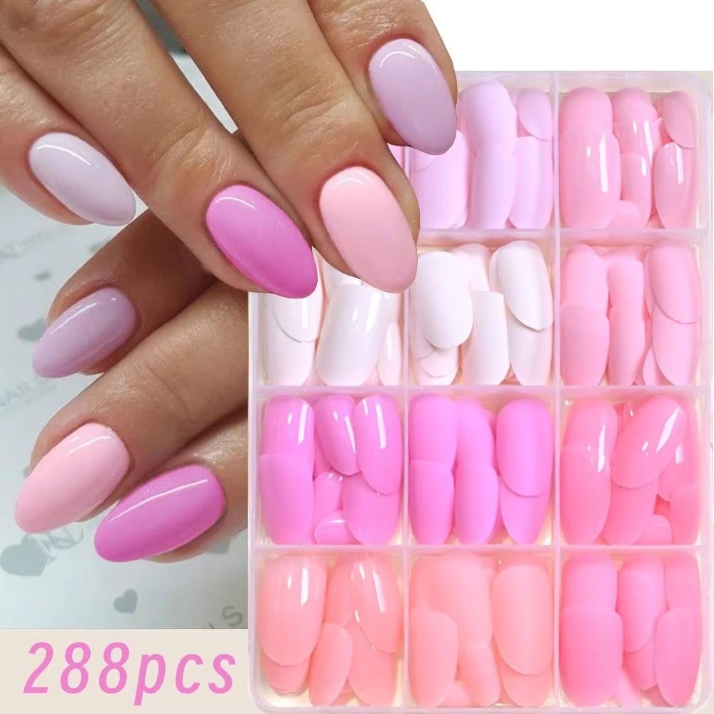 288pcs Solid Color Press On Nails Matte Finish Acrylic Fake Nails Hot Nail Tips Daily Wear