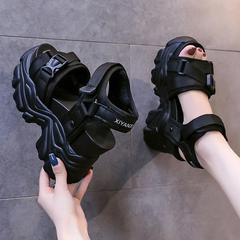 Туфли на платформе Женские сандалии Туфли на танкетке Увеличивающие рост Женские пляжные сандалии с пряжкой на толстой подошве Женские сандалии