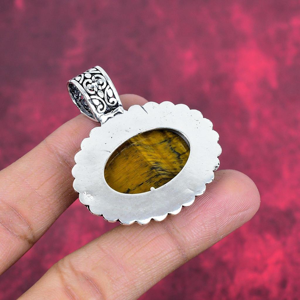 Твердый кулон из стерлингового серебра 925 пробы с тигровым глазом, кулон из драгоценного камня ручной работы, подарок для мамы, антикварные ювелирные изделия