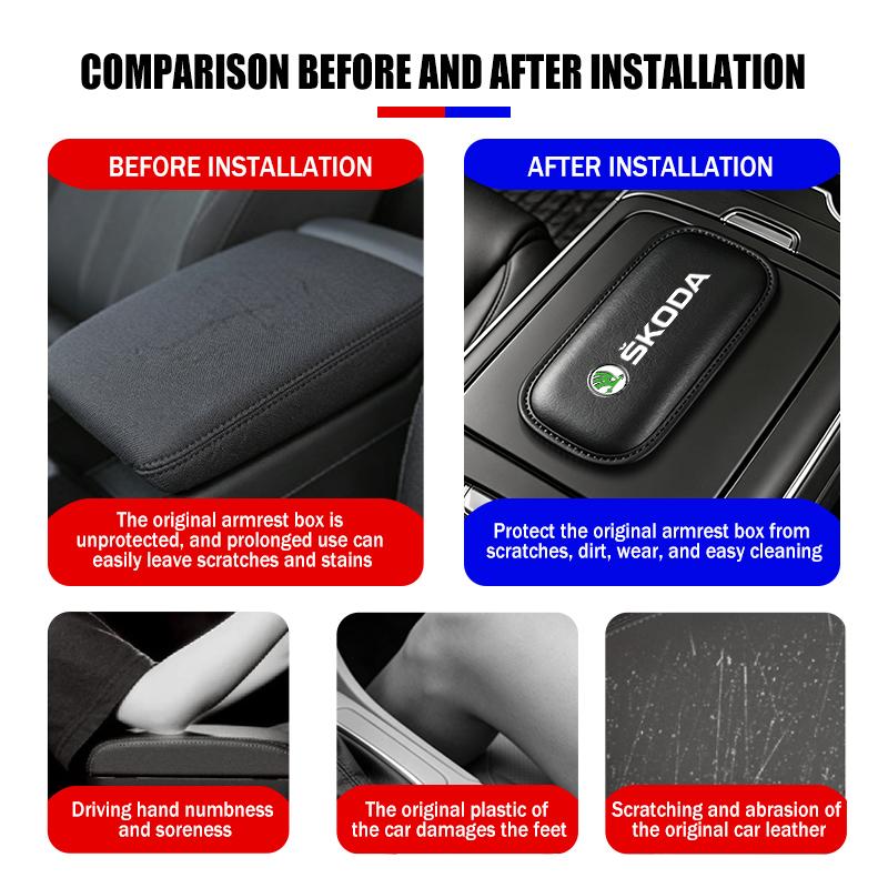 For Skoda Car Interior Leg Knee Rest Pad Leather Cushion Accessories Kamiq MK3 Roomster Rapid Kodiaq Karoq Fabia Enyaq NG1