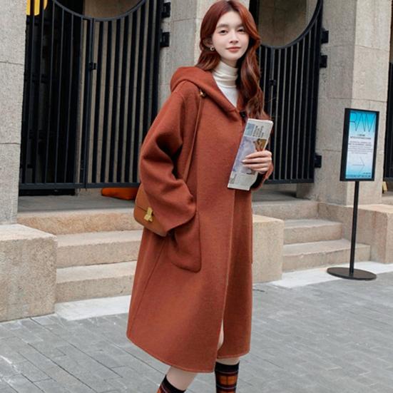 Женское зимнее пальто с капюшоном и карманами, однотонный кардиган с открытой строчкой, пальто средней длины, термобелье с длинными рукавами, зимнее пальто для поездок на работу и свиданий
