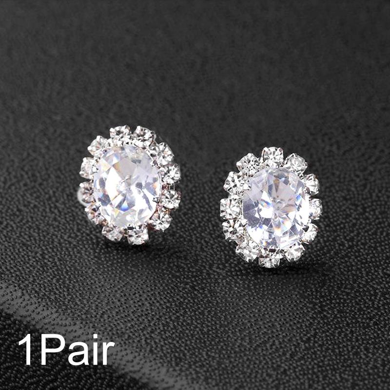 1Pair Jewelry Shiny Alloy/Plastic Charm Oval Colorful Zircon Crystal Stud Earrings Women