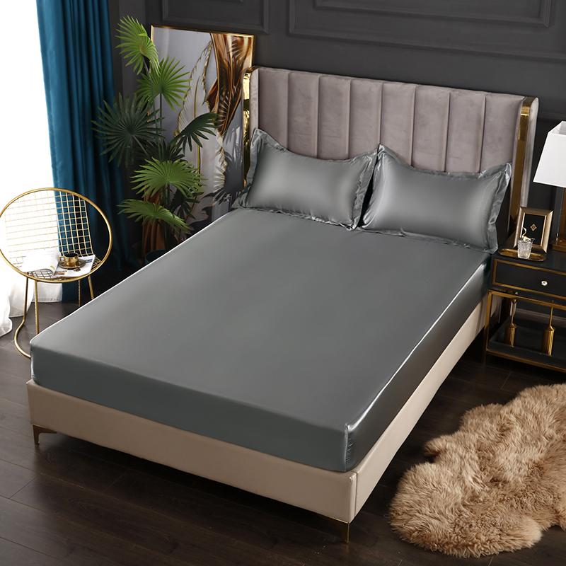 Bed Sheet Home Textile Three-piece Set Home High-end Solid Color Satin Silk Bed Sheet Mattress Cover Elastic Band Bed Sheet Bedding