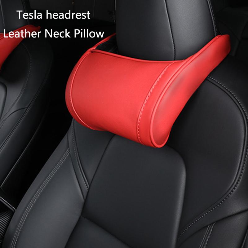 Universal Car Neck Pillow for Tesla Model 3 - Leather Memory Foam Cotton Headrest Pillow for Rest And Support