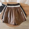 Шорты, женские тонкие широкие брюки с высокой талией, однотонные повседневные кожаные брюки