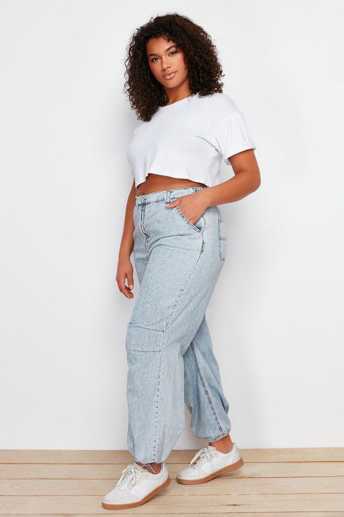 Женские синие джинсы больших размеров со стопором