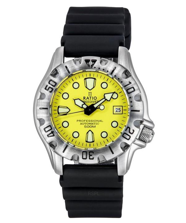 RATIO Автоматические мужские часы FreeDiver Professional 500M с сапфировым желтым циферблатом 32BJ202A-YLW