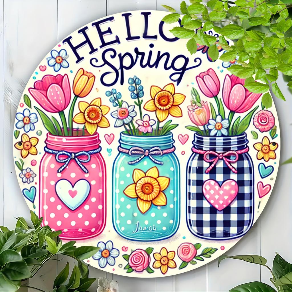 Деревянная круглая деревянная табличка в винтажном стиле Hello Spring с тюльпанами, 7,8-дюймовая настенная живопись для спальни, кухни, столовой, прочная, легко вешается, идеально подходит для дома