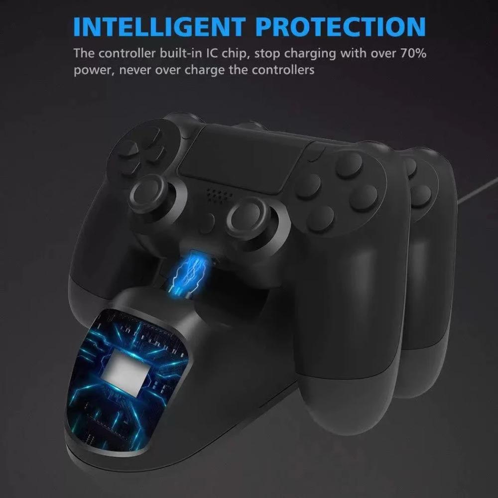 Зарядная станция для контроллера PS4/PS4 Slim/PS4 Pro, Двойная USB-станция для быстрой зарядки джойстиков, Подставка-зарядка, Зарядное устройство для геймпада с индикатором