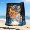 1pc Tiger Lotus Throw Blanket Polyester Fiber, Lightweight Flannel, Soft & Warm, All Season Use for Outdoor, Camping Digital Print