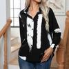 Fashion Abstract Art Print Blouse Women Button Up Loose Long Sleeve Shirts Turn Down Collar Elegant Office Lady Tops Clothes 29728