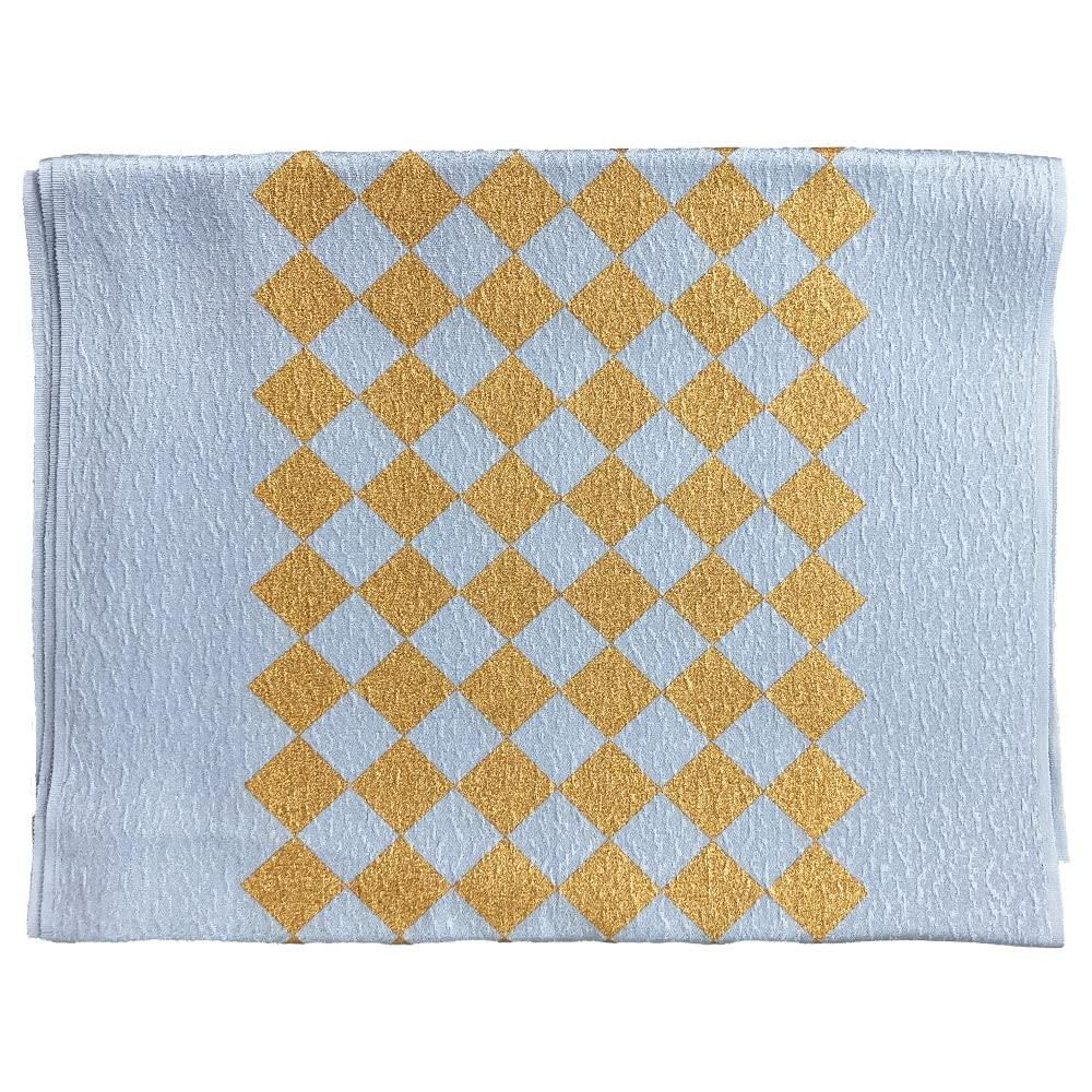 Kyoto Kimono Yuzen Obiage, Flat, Gold Diamond Pattern, Retro and Modern, for Kimono, Coming-of-Age Ceremonies, Furisode, Graduation, and Hakama (Blue)