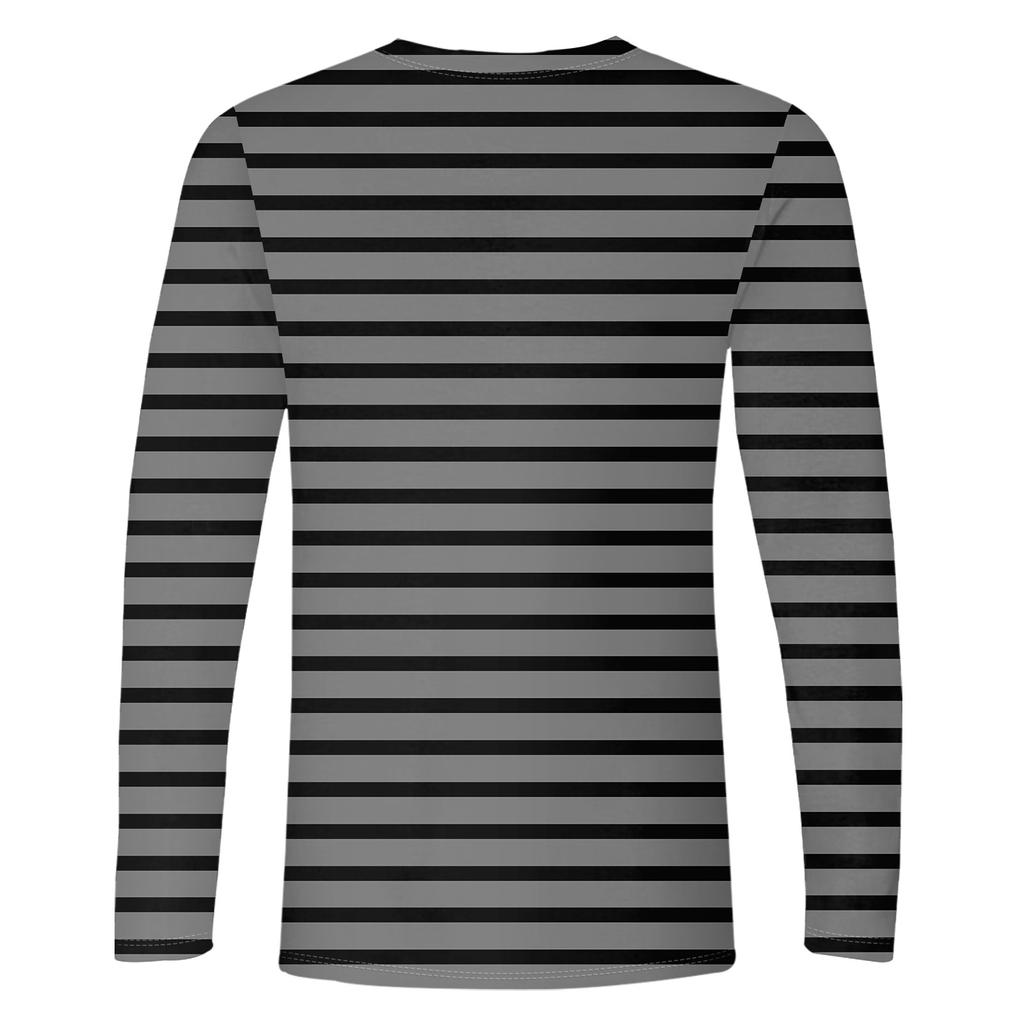 Spring and Autumn Round Neck 3D Printed Striped T-shirts Fashionable Casual Long Sleeved Men's T-shirts