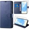 Protective Case - BOOLING - for Samsung Galaxy S25 - Navy Blue Leather Effect - 2 Tempered Glasses - Shockproof