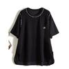 Pay Attention To Luxury and Petty Bourgeoisie! Women's Round Neck Manual Beaded Long Air Cotton Anti-Wrinkle Sweat-Absorbing Inclusive T-shirt Summer