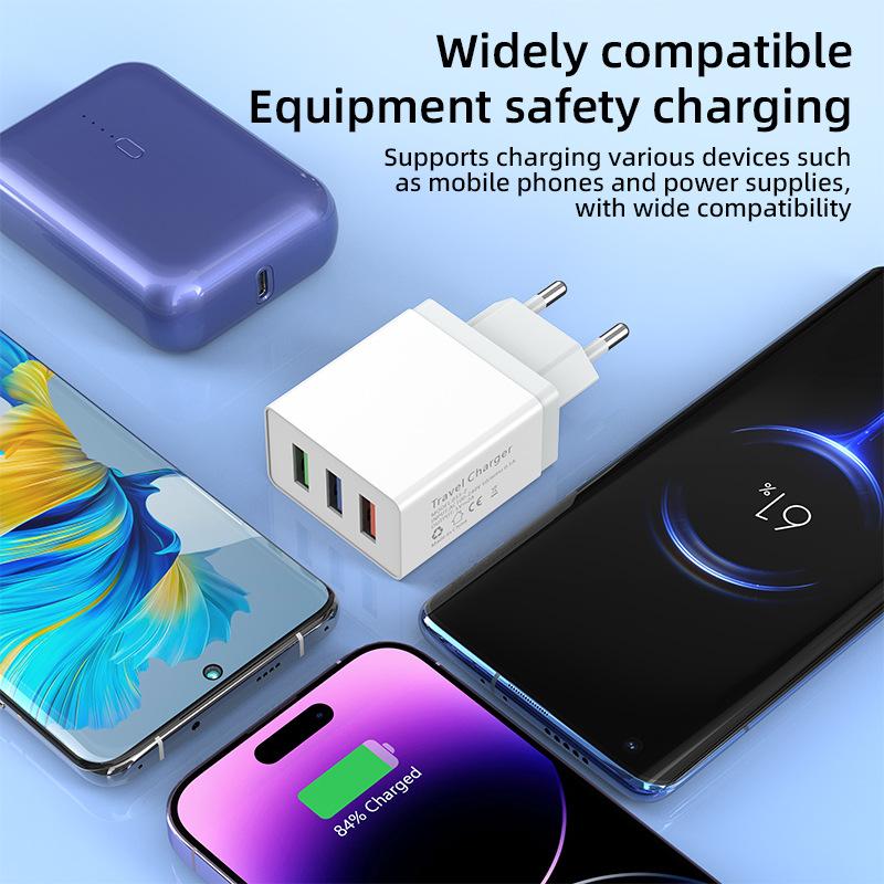 5V2A Mobile Phone Fast Charging Head, European, American and British 3USB Multi-port Charging Head Travel Charger