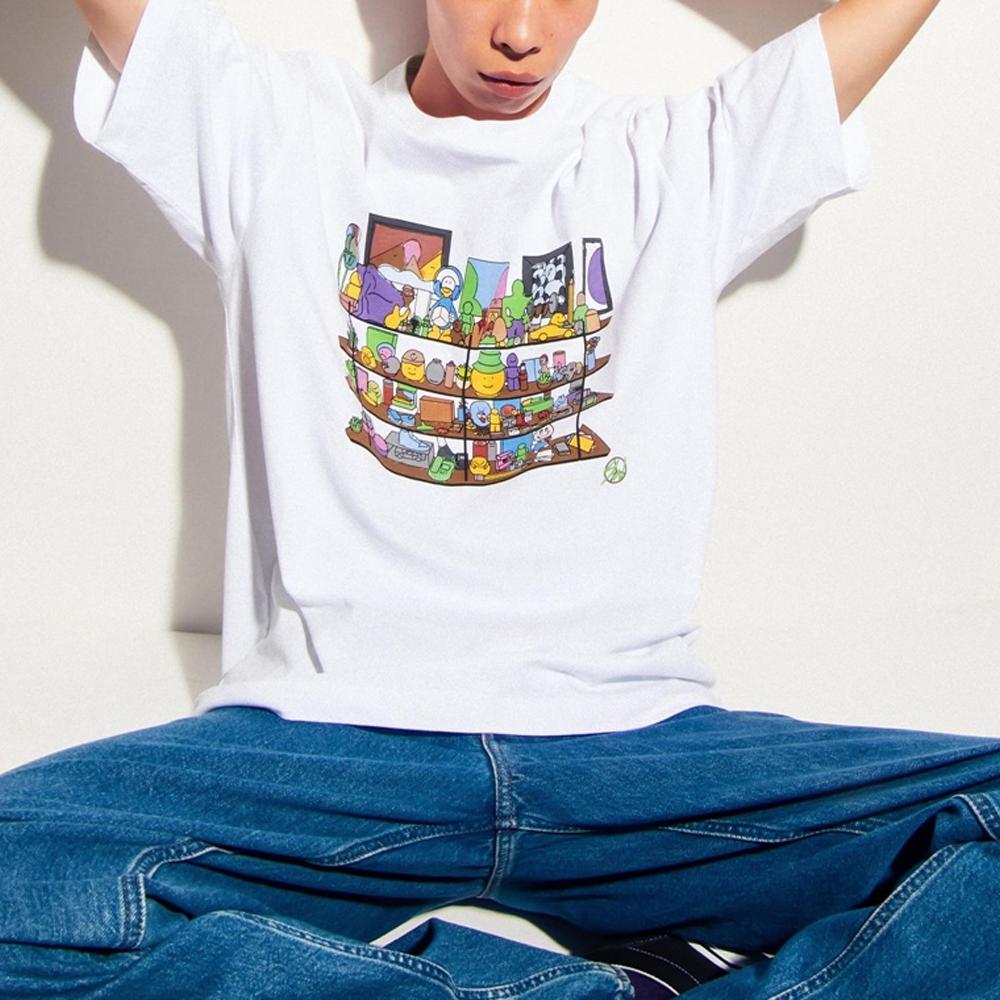 Uniqlo Печатная свободная повседневная футболка с круглым вырезом и короткими рукавами, унисекс, топ, белый 459200-00