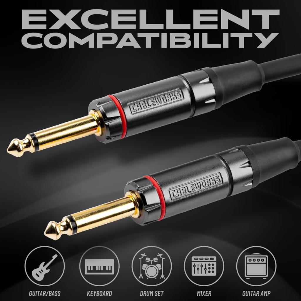 Cableworks by Gator Cases Headliner Series Shielded Cable for Guitar and Bass (3ft SS) GCWH-INS-03