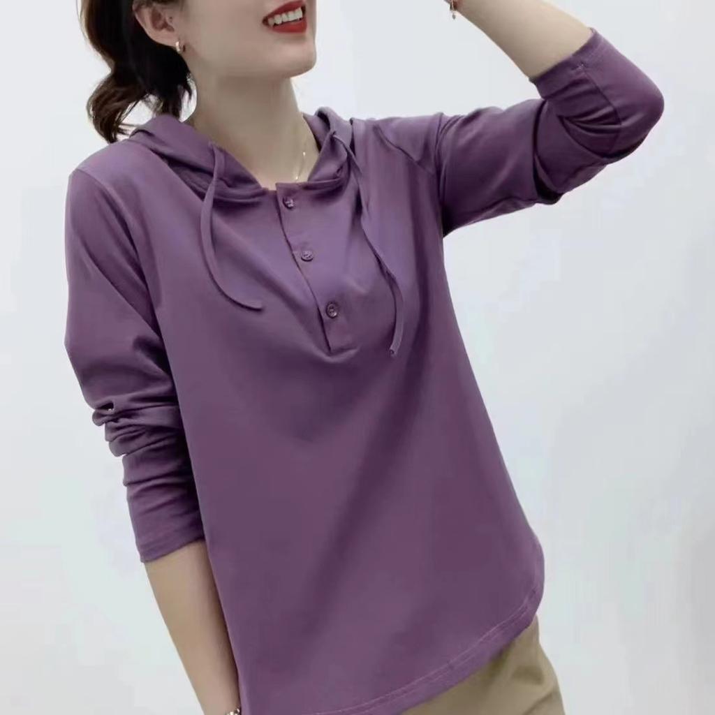Осень Новая толстовка с капюшоном для женщин с длинными рукавами, базовая рубашка с капюшоном, повседневный свободный топ для мам, футболка большого размера для женщин