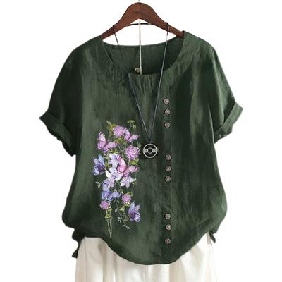 Стильная женская хлопковая повседневная футболка с 11 узорами и пуговицами