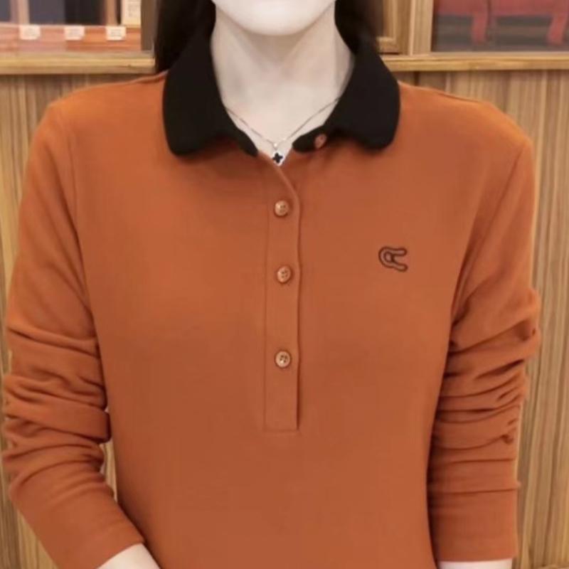 Свитшот с лацканами, модный однотонный новый топ поло с длинными рукавами, рубашка для мам среднего возраста на весну и осень, облегающая и замедляющая старение