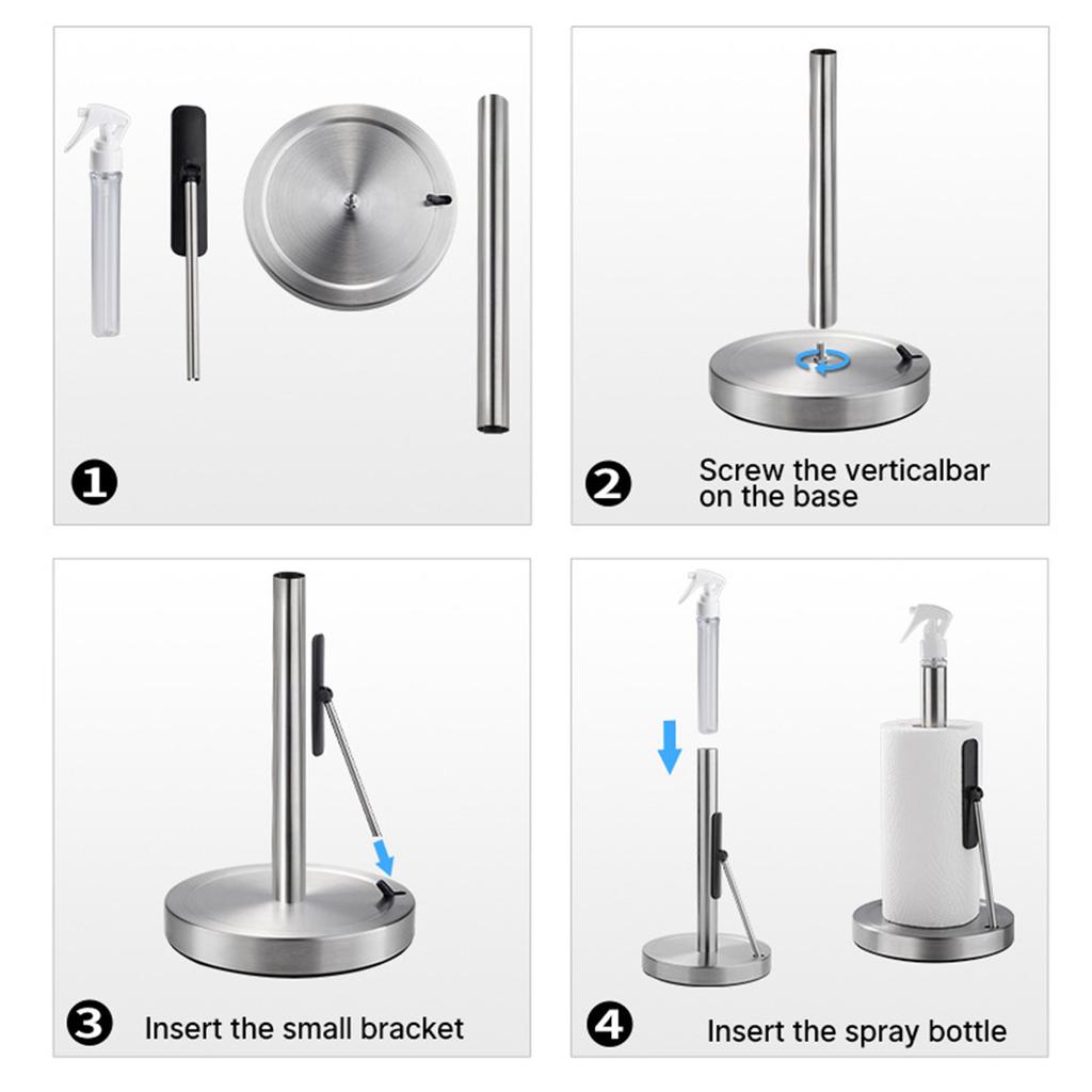 Держатель для бумажных полотенец из нержавеющей стали с бутылкой-спрей, стойка с утяжеленным основанием для рулонов салфеток для кухонной столешницы