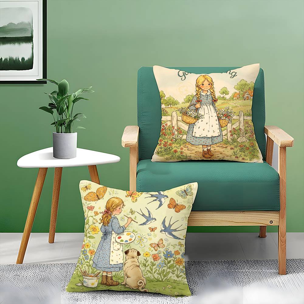Art Sarah Kay S-Swing Girl-MT Pillow Case Printed Brushed Fleece Pillow Baby Skin-Touch Eco-Friendly Dye-Sublimat