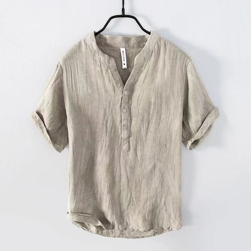 Летняя футболка Intage Pure Linen с коротким рукавом для мужчин, тонкая однотонная мужская одежда, большой размер 5XL