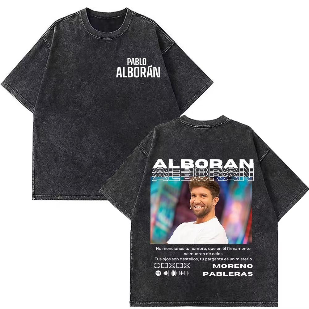 Singer Pablo Alborán Global Tour Kmo 2026 Print Washed Vintage T Shirts Mens Women Hiphop Casual Oversized Streetwear T Shirts