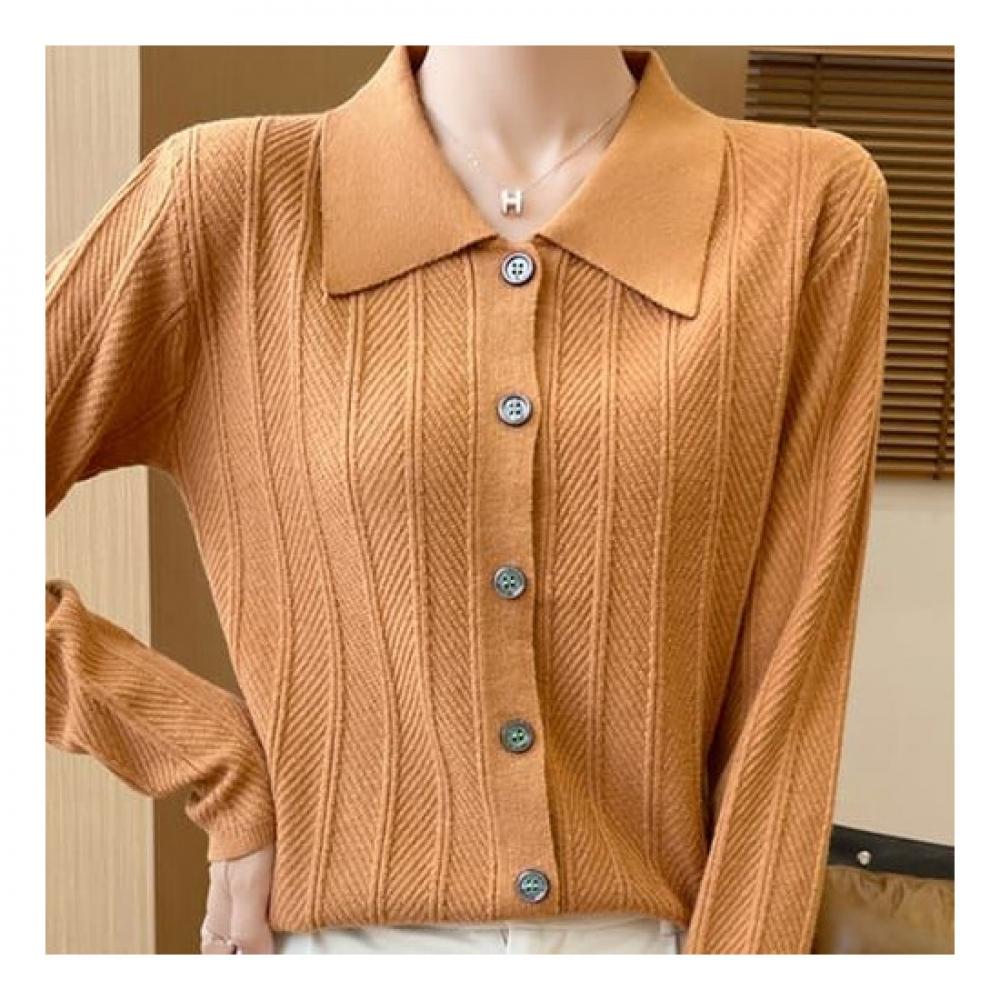 Navava Women Simple Daily Long Sleeve Collar Knit Cardigan Nk2323