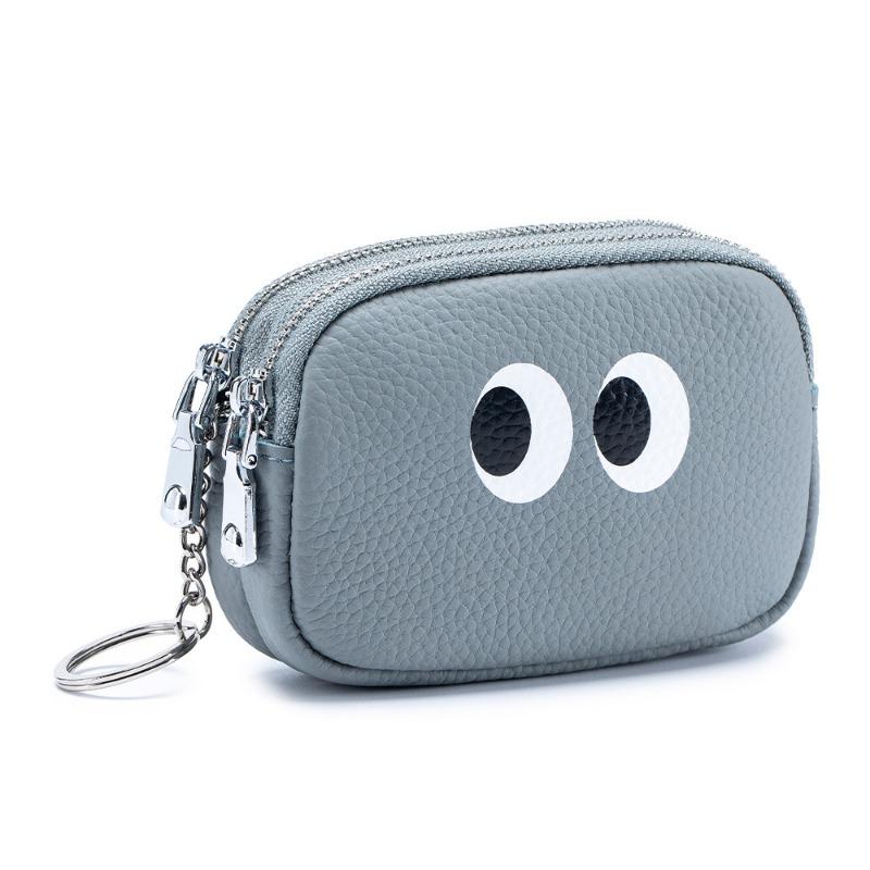 Cartoon Cute Double Pull Coin Wallet Genuine Leather Mini Coin Bag Niche Design First Layer Cowhide Storage Bag