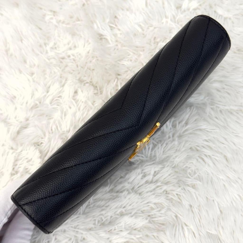 Б/у SAINT LAURENT Saint Laurent Большой клатч-кошелек Cassandra Черный Черный Стежка V