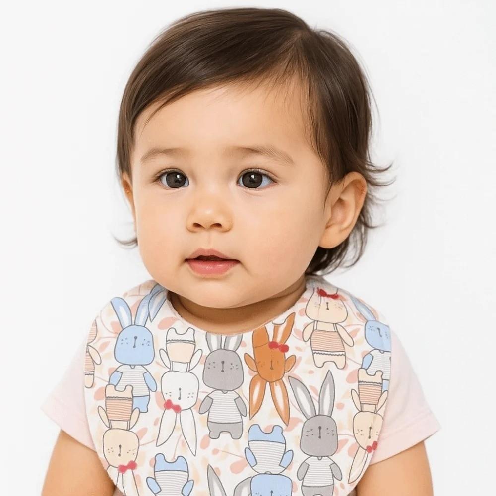 4Pcs/Set Cartoon Print Baby Bib Double Layers Infant Bib Kids Apron Saliva Towels Toddler Stage
